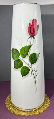 Vtg Winterling Bavaria Porcelain Vase W/ Red Rose Pattern